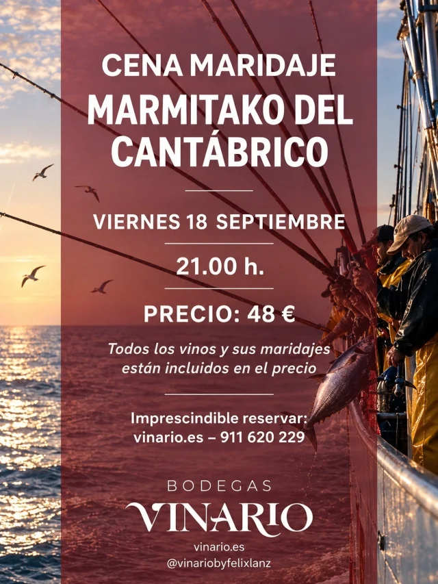 En plena temporada de “La Costera del Bonito del Norte”, 🎣, uno de los manjares del Cantábrico, en Bodegas Vinario queremos hacerle un gran homenaje, elaborando un Marmitako al estilo de Ondárroa con la receta clásica de la Marquesa de Parabere. Una vez más, guiados de la mano de Félix Lanz disfrutaremos de maridajes magistrales 🍷🍷🍷en una cena de productos soñados. 
 Bodegas Vinario 📍Calle Canillas, 93, Chamartín-Prosperidad
 Plazas limitadas 
 Reservas
www.vinario.es
 vinario@vinario.es 
☎️ 911 620 229 
 653425433
@vinariobyfelixlanz
 #winebar #cenarenmadrid #planesmadrid #catadevinos #marmitako